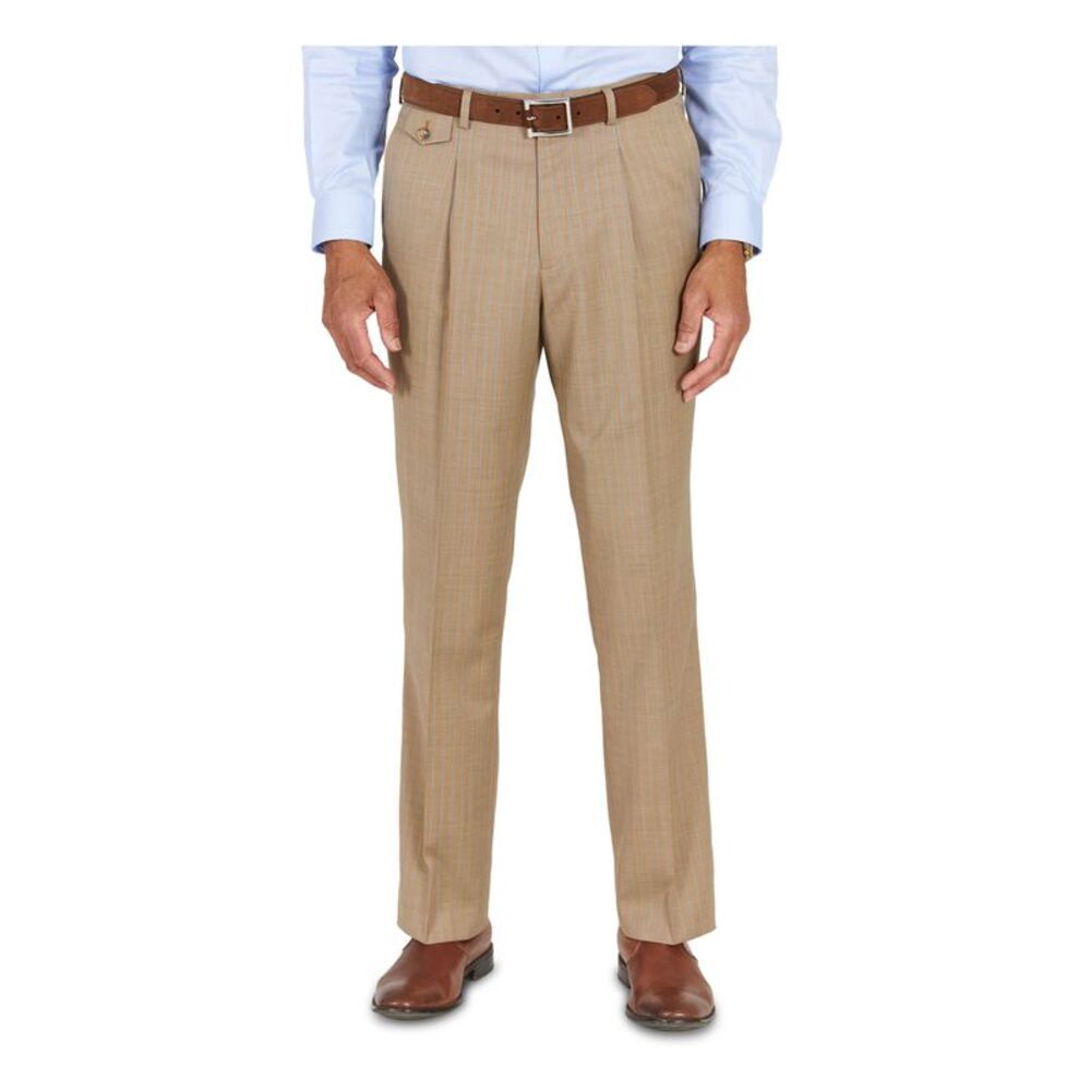 TAYION BY MONTEE HOLLAND Mens Beige Pleated Striped Suit Separate Pants 30 X 32